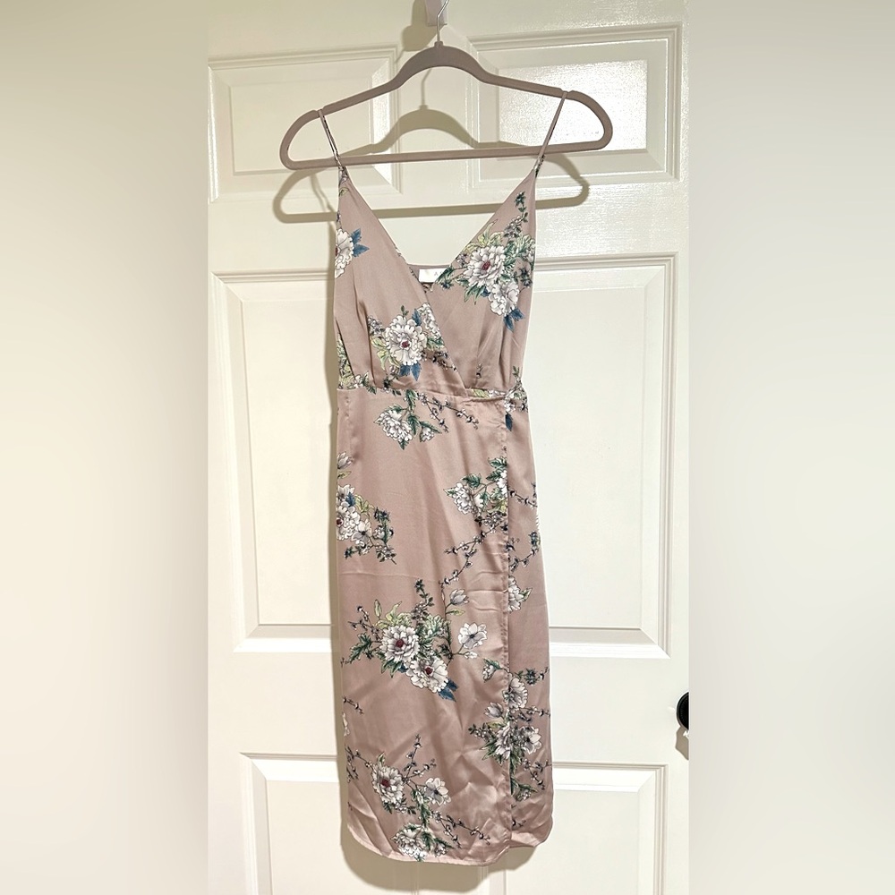 Satin wrap floral dress